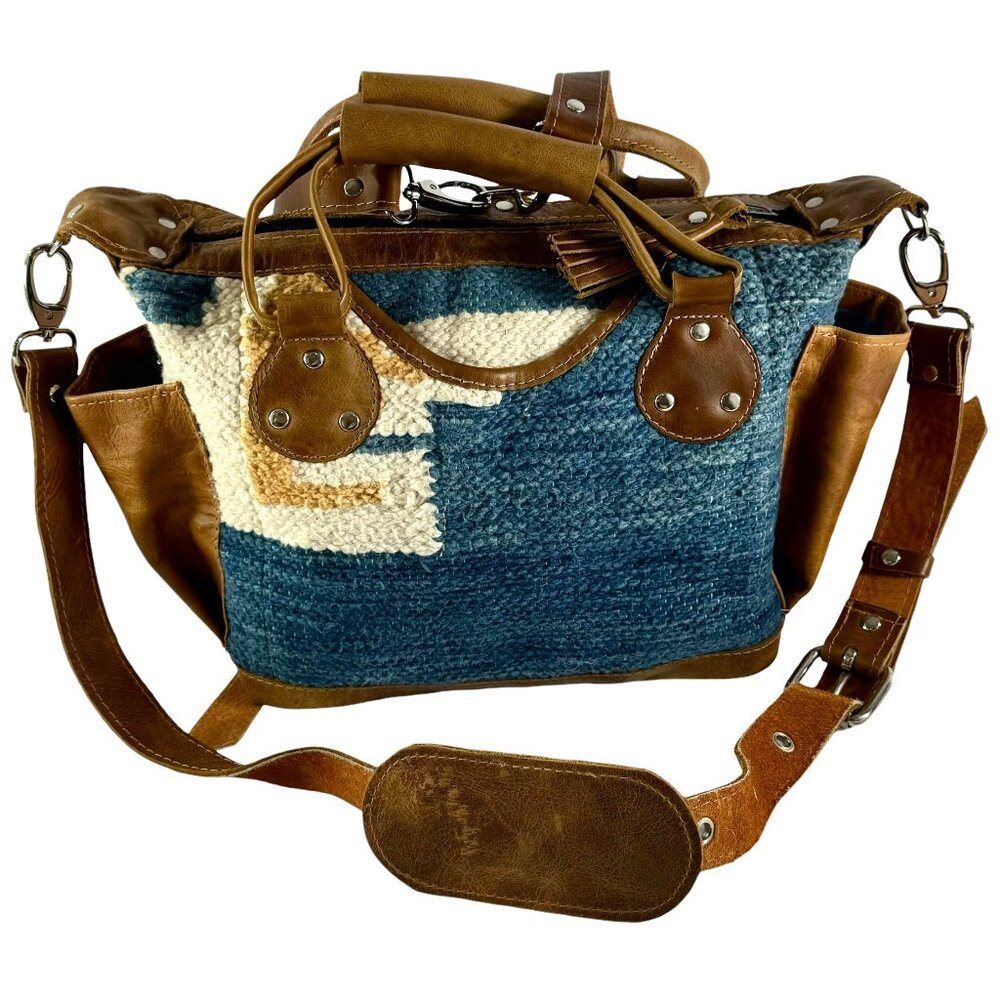 SUNDAY ISLE Multicolor Wool & Brown Leather Women's Satchel Shoulder Backpack